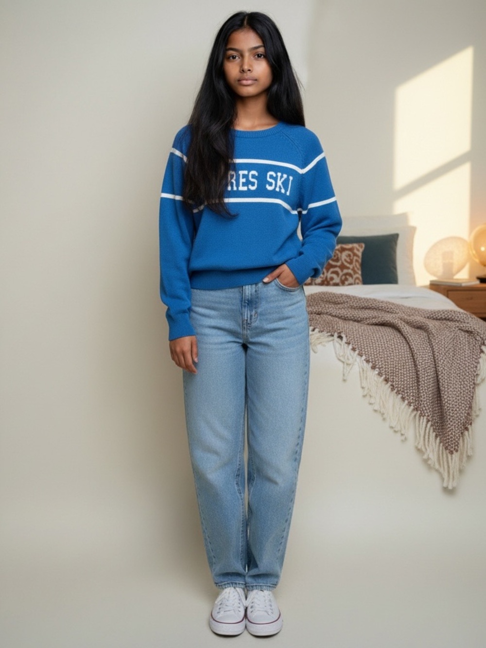 Altar'd State Royal Blue Crewneck Sweater with White Stripe